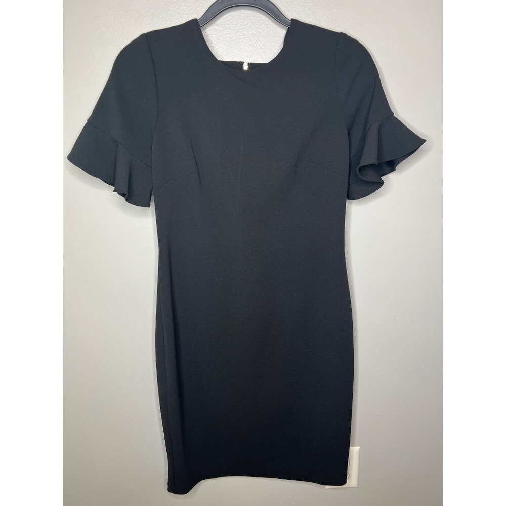 Calvin Klein Womens Black Crepe Ruffle Sleeve Sheath Dress  Size 8 - Picture 5 of 15